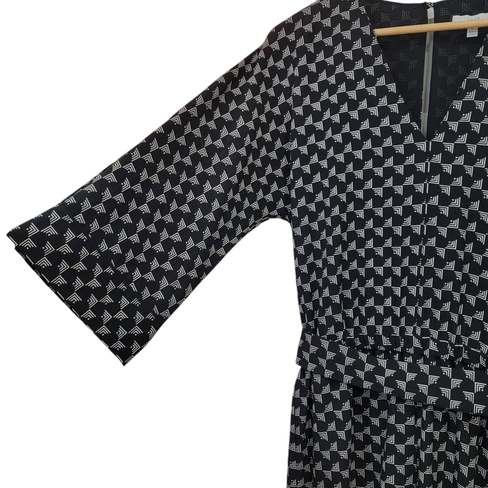 Joie Burgess Jumpsuit Black Wide Leg Cropped Geometric Print Belted Women’s S - Picture 10 of 17